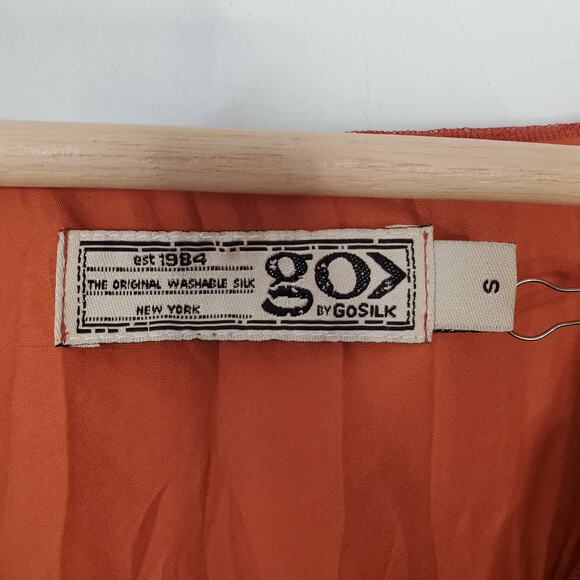 Go Silk Crinkle Cut Midi Dress Washable Silk Cayenne V-Neck Orange Size S NEW - Picture 11 of 11